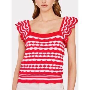 Autumn Cashmere 2-Tone Tank w/ Flutter Sleeves in Pimento/Bleach White